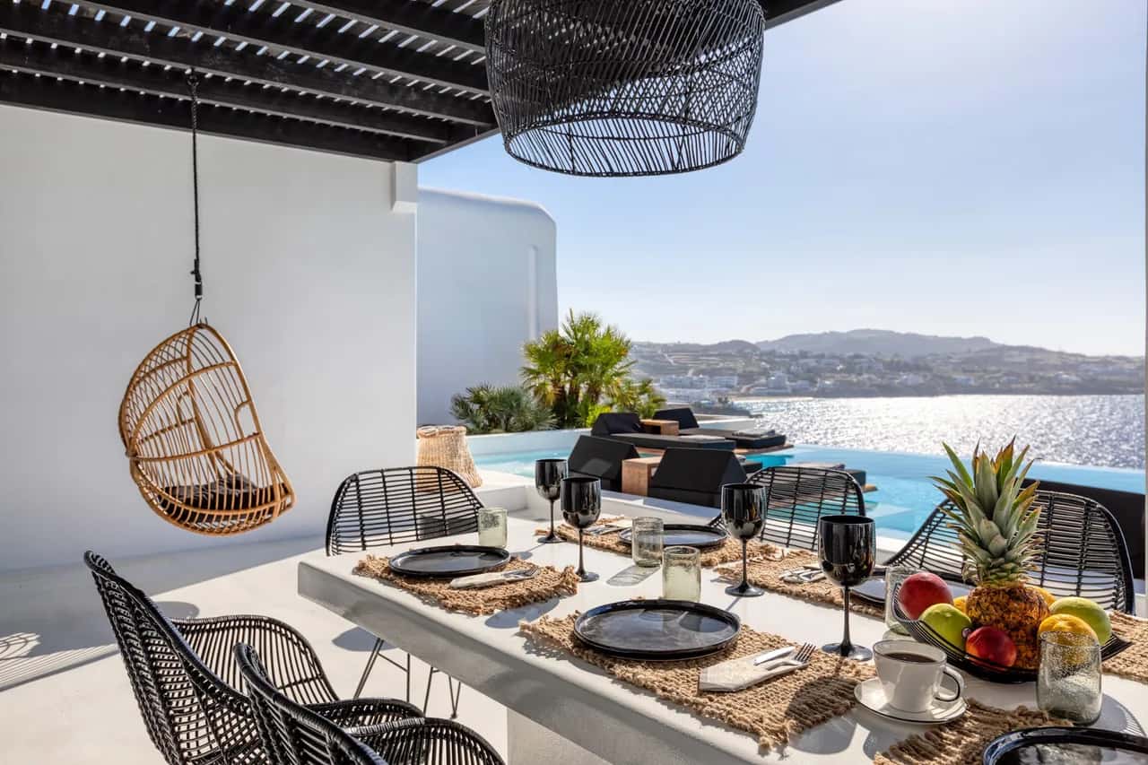 Superb Uninterrupted Views From the Villa Terrace to the Beach and the Sparkling Aegean Sea