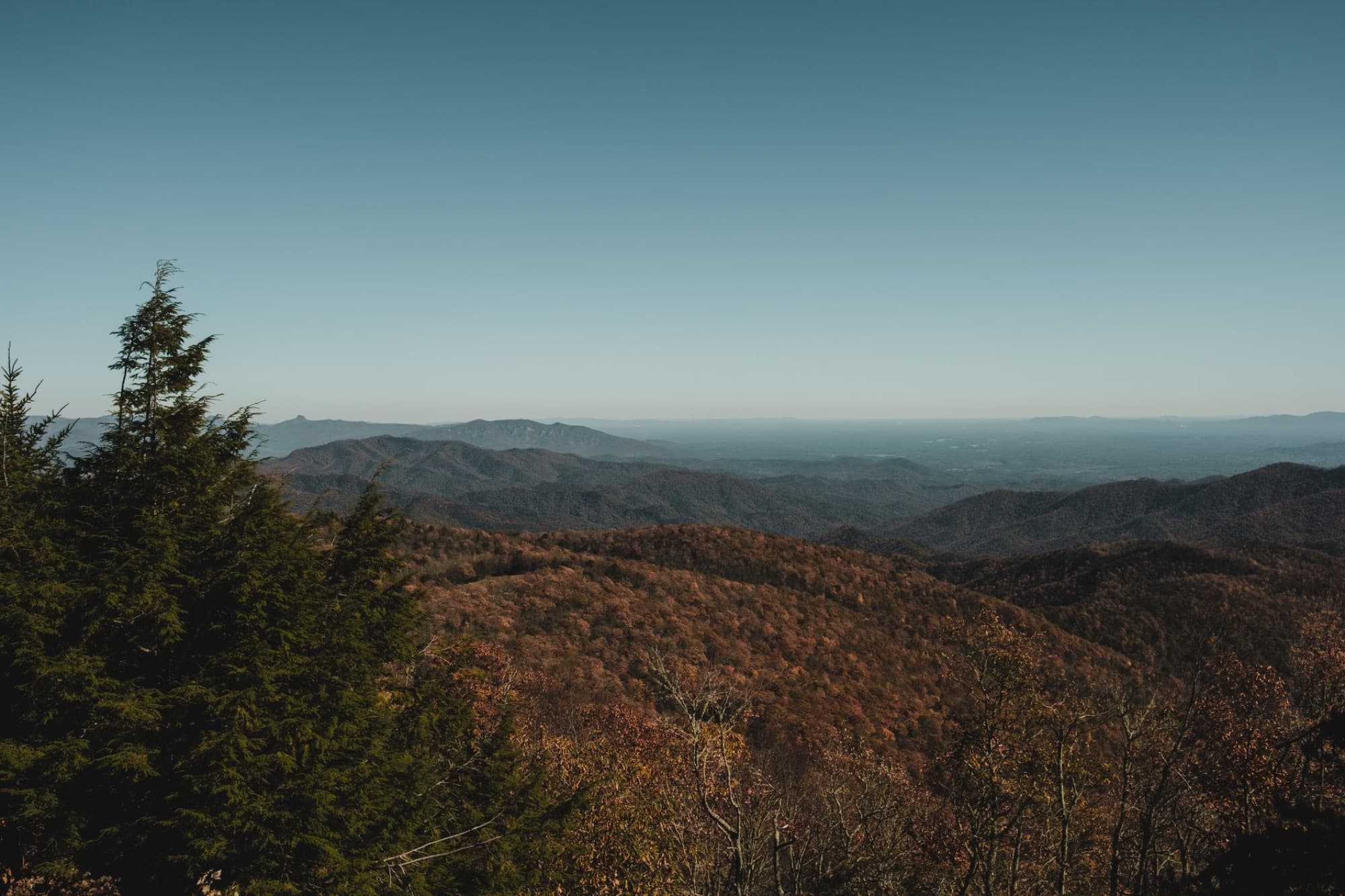 Stunning panoramic view of the Blue Ridge Mountains in fall, showcasing vibrant autumn foliage.