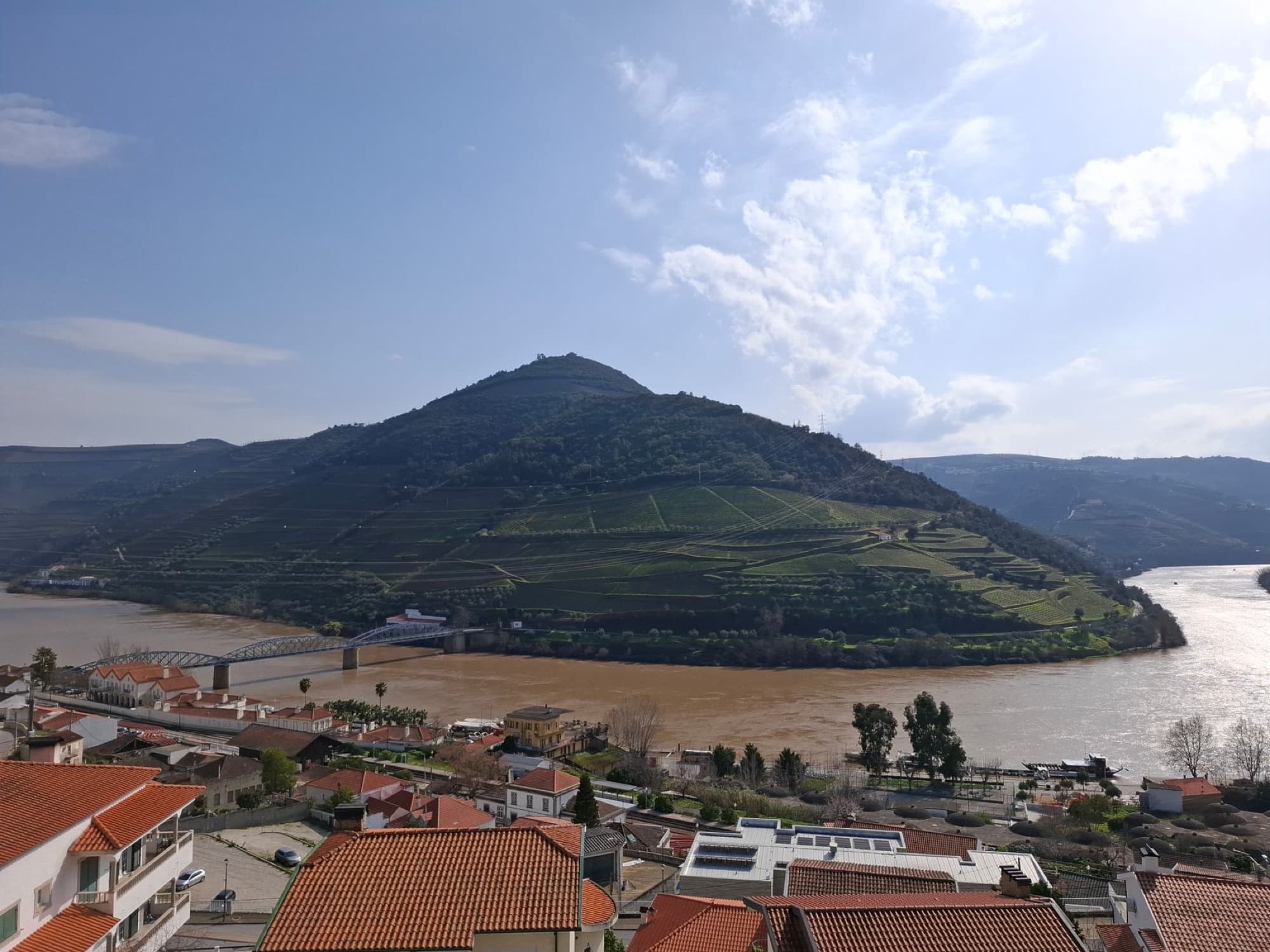 Picturesque view of the Douro Valley with the river and terraced hillsides in Portugal.