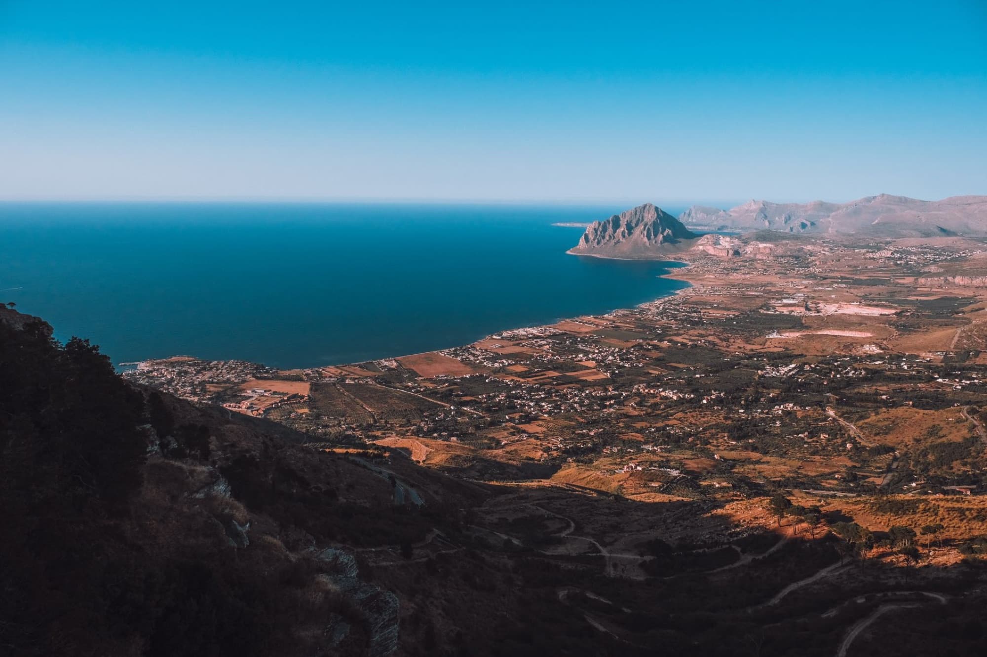 A breathtaking aerial view of San Vito Lo Capo, Sicily, showcasing the stunning coastline and landscape.